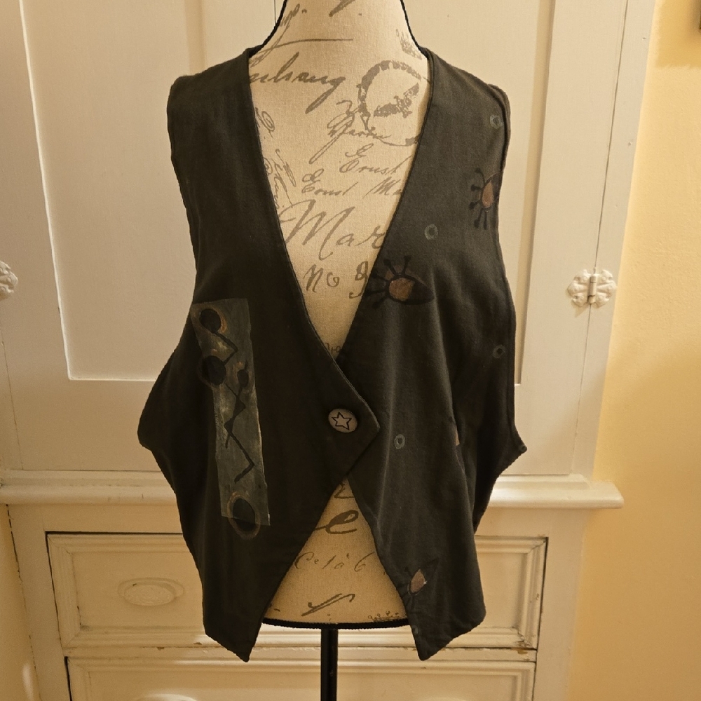 Blue Fish Hand-painted Brown Vest OS*